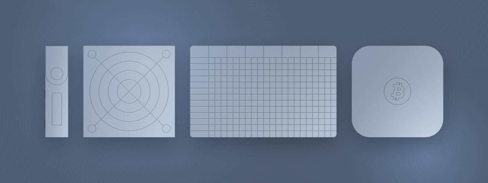 Simplified illustrations of several types of bitcoin hardware